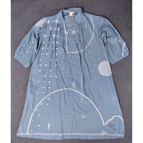 NWT World of Crow Relaxed Fit Midi-Dress Blue Sz (L) Oversize Lagenlook Coastal - Picture 2 of 11